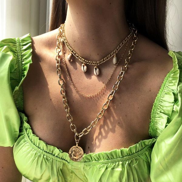 chains exaggerated multi-layered necklace, shell portrait, multi- pendant chain, punk style geometric fashion jewelry, Silver
chains exaggerated multi-layered necklace, shell portrait, multi- pendant chain, punk style geometric fashion jewelry, Silver