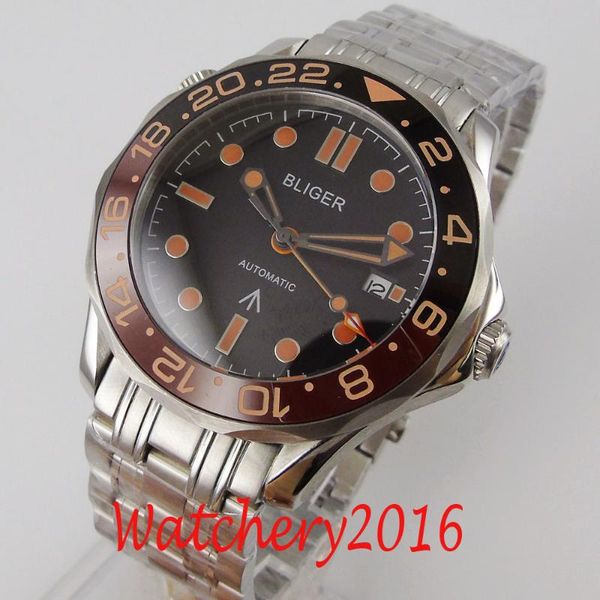 wristwatches luxury 41mm bliger sterile black dial gmt sapphire glass date automatic movement mens watch, Slivery;brown
wristwatches luxury 41mm bliger sterile black dial gmt sapphire glass date automatic movement mens watch, Slivery;brown
