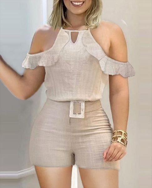 two pieces suit summer women tracksuits holiday halter neck ruffles trim cold shoulder amp set overalls casual outfits with, Gray
two pieces suit summer women tracksuits holiday halter neck ruffles trim cold shoulder amp set overalls casual outfits with, Gray