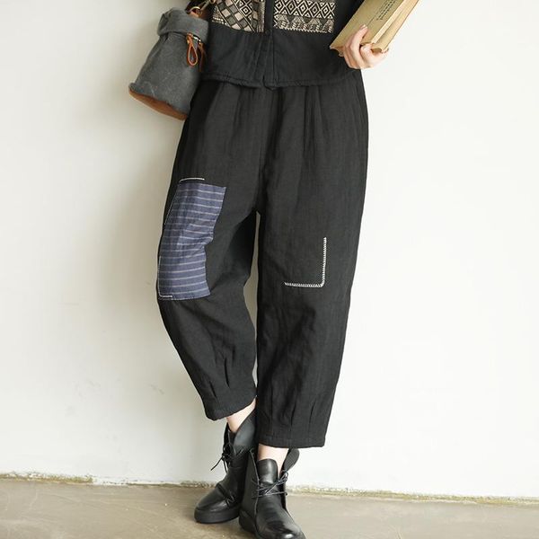 women's pants & capris autumn spring women 2021 vintage cotton linen embroidery elastic waist loose casual harem trousers yoyikamomo, Black;white
women's pants & capris autumn spring women 2021 vintage cotton linen embroidery elastic waist loose casual harem trousers yoyikamomo, Black;white