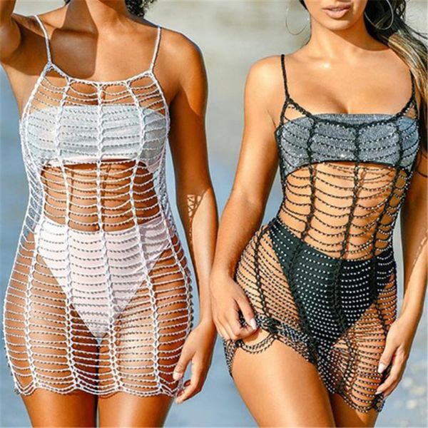 bikinis cover-ups women 2021 summer chic shiny rihnstone fishnet crochet spaghetti strap bodycon beach dress cover ups women's swimwear, White;black
bikinis cover-ups women 2021 summer chic shiny rihnstone fishnet crochet spaghetti strap bodycon beach dress cover ups women's swimwear, White;black