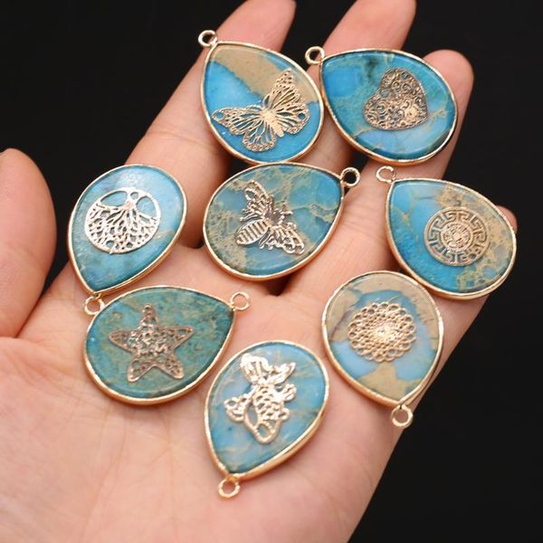 charms natural semi-precious stone pendant water droplets shape gilded edge blue marine ore for jewelry making necklaces gift, Bronze;silver
charms natural semi-precious stone pendant water droplets shape gilded edge blue marine ore for jewelry making necklaces gift, Bronze;silver