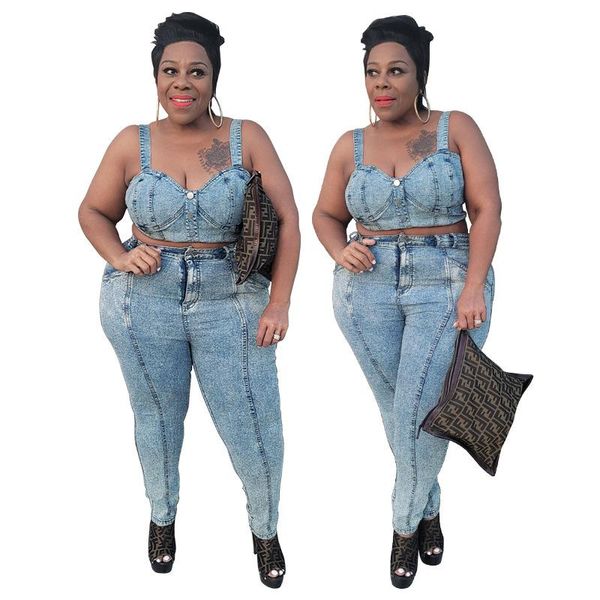 women's two piece pants streetwear women plus size denim sets 2021 summer latest light washed pencil jeans spaghetti strap tank outfit, White
women's two piece pants streetwear women plus size denim sets 2021 summer latest light washed pencil jeans spaghetti strap tank outfit, White