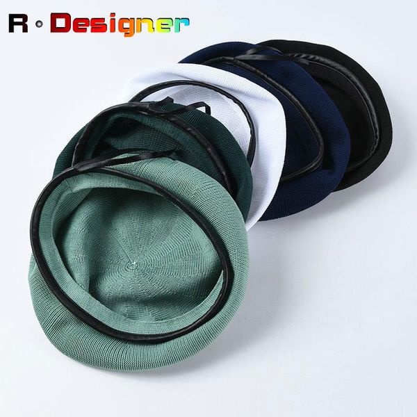 berets summer fashion knitted leather beret ladies pure color thin casual student art retro korean print artist hat, Blue;gray 
berets summer fashion knitted leather beret ladies pure color thin casual student art retro korean print artist hat, Blue;gray