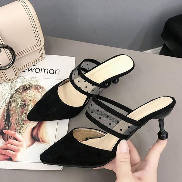 thin heels slippers women pointed toe lace shoes fashion summer suede leather ladies slides outdoor female sandals elegant 2021, Black
thin heels slippers women pointed toe lace shoes fashion summer suede leather ladies slides outdoor female sandals elegant 2021, Black