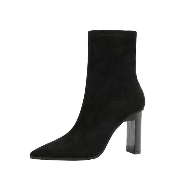 boots stretch ankle 2021 autumn winter suede thick high heels pointed toe women elegant work shoes, Black
boots stretch ankle 2021 autumn winter suede thick high heels pointed toe women elegant work shoes, Black