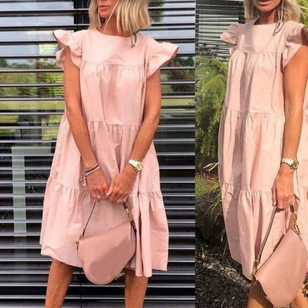 women dress casual solid color o neck ruffled short sleeve large hem a line midi womens clothing summer dresses female, Black;gray
women dress casual solid color o neck ruffled short sleeve large hem a line midi womens clothing summer dresses female, Black;gray