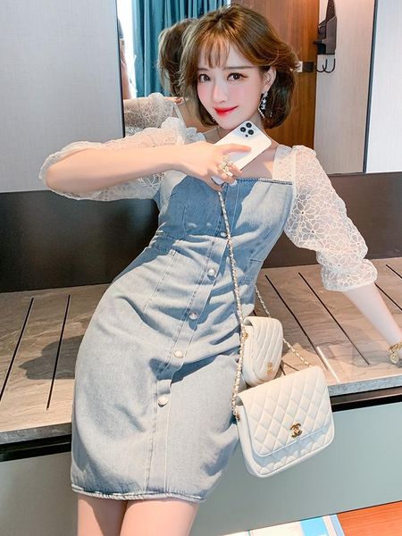 casual dresses square neck with lace and flared sleeves a-line denim dress for women, Black;gray
casual dresses square neck with lace and flared sleeves a-line denim dress for women, Black;gray