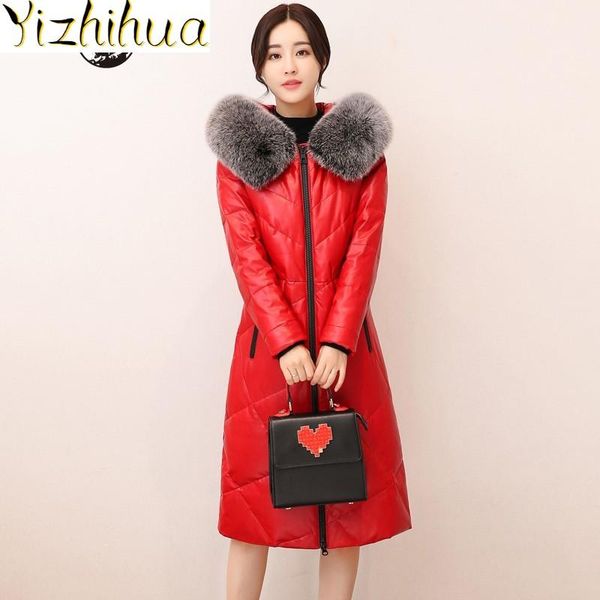 women's leather & faux real female streetwear down coat brand slim fit fur collar sheepskin overcoat elegant winter warm outerwear over, Black
women's leather & faux real female streetwear down coat brand slim fit fur collar sheepskin overcoat elegant winter warm outerwear over, Black