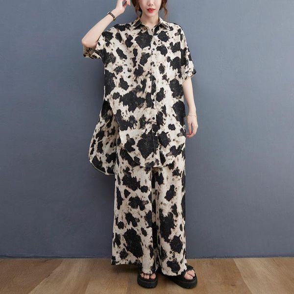 women's two piece pants 50-85kg women clothing set leopard print lapel short sleeve t-shirt + elastic waist trousers casual loose fashi, White
women's two piece pants 50-85kg women clothing set leopard print lapel short sleeve t-shirt + elastic waist trousers casual loose fashi, White