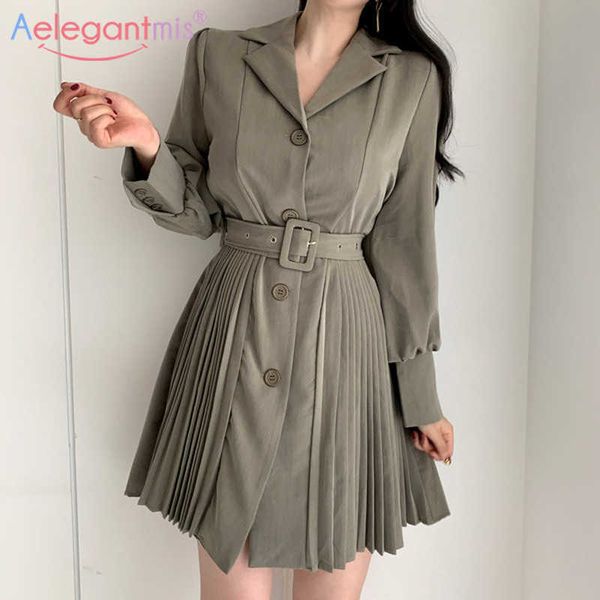 aelegantmis korean casual loose sashes empire pleated dress women with belt a line mini female chic vintage vestidos mujer 210607, Black;gray
aelegantmis korean casual loose sashes empire pleated dress women with belt a line mini female chic vintage vestidos mujer 210607, Black;gray