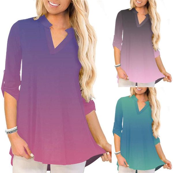women's blouses & shirts summer women chiffon plus size 3/4 roll sleeve v neck casual loose blue female, White
women's blouses & shirts summer women chiffon plus size 3/4 roll sleeve v neck casual loose blue female, White