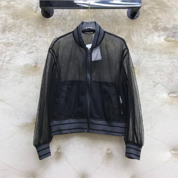 women's jackets high-end summer mesh hollow out design thin jacket women black stripes patchwork bomber zipper casual coat, Black;brown
women's jackets high-end summer mesh hollow out design thin jacket women black stripes patchwork bomber zipper casual coat, Black;brown