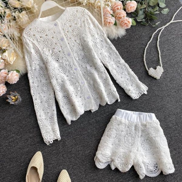 women's tracksuits women lace ruffles hollow out long sleeve shirt+short two piece sets, Gray
women's tracksuits women lace ruffles hollow out long sleeve shirt+short two piece sets, Gray