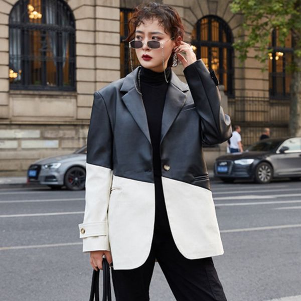 pu leather hit color blazer women notched long sleeve casual queen blazers female spring autumn clothing 210510, White;black
pu leather hit color blazer women notched long sleeve casual queen blazers female spring autumn clothing 210510, White;black