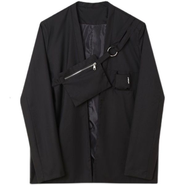 men's autumn 2021 new bandage waist bag design trend function style loose casual suit coat black oversized blazers, White;black
men's autumn 2021 new bandage waist bag design trend function style loose casual suit coat black oversized blazers, White;black