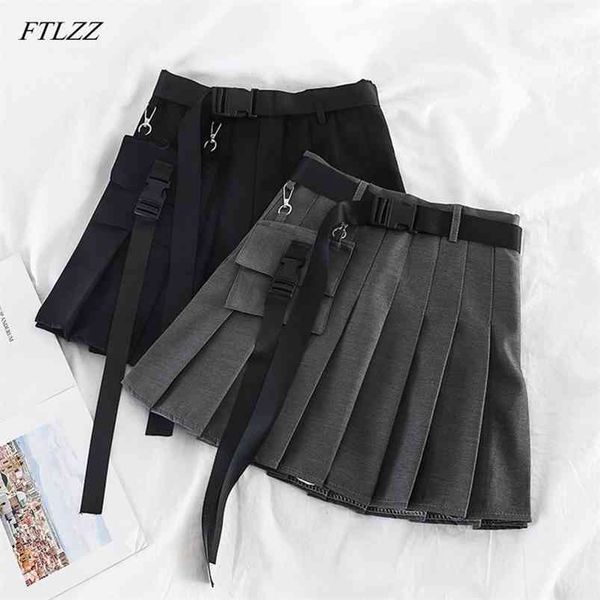 a line mini skirts women pockets pleated school solid with belt skirt female casual high waist 210430, Black
a line mini skirts women pockets pleated school solid with belt skirt female casual high waist 210430, Black