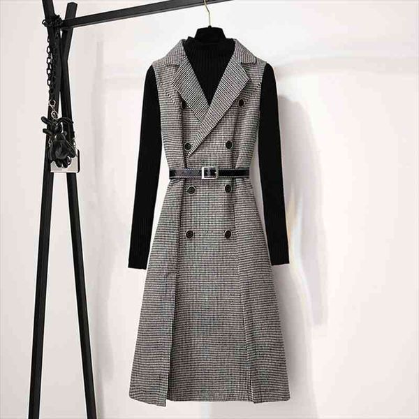 women tweed notched plaid dress two piece set winter knitted sweater and double-breasted woolen vest midi dress skirt set, White
women tweed notched plaid dress two piece set winter knitted sweater and double-breasted woolen vest midi dress skirt set, White