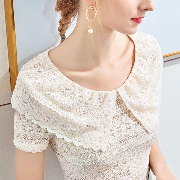 women's t-shirt 2021 spring and summer dress retro french court lace short sleeve doll collar foreign style girl, White
women's t-shirt 2021 spring and summer dress retro french court lace short sleeve doll collar foreign style girl, White