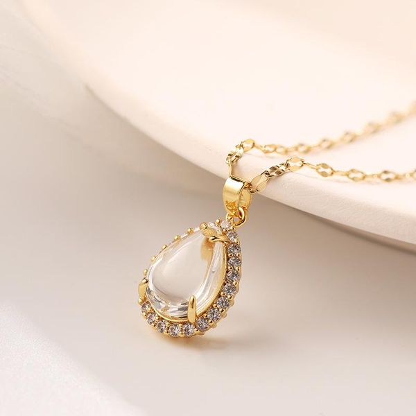pendant necklaces korean style zircon inlaid transparent water drop women trendy no fade stainless steel female wedding jewelry, Silver
pendant necklaces korean style zircon inlaid transparent water drop women trendy no fade stainless steel female wedding jewelry, Silver