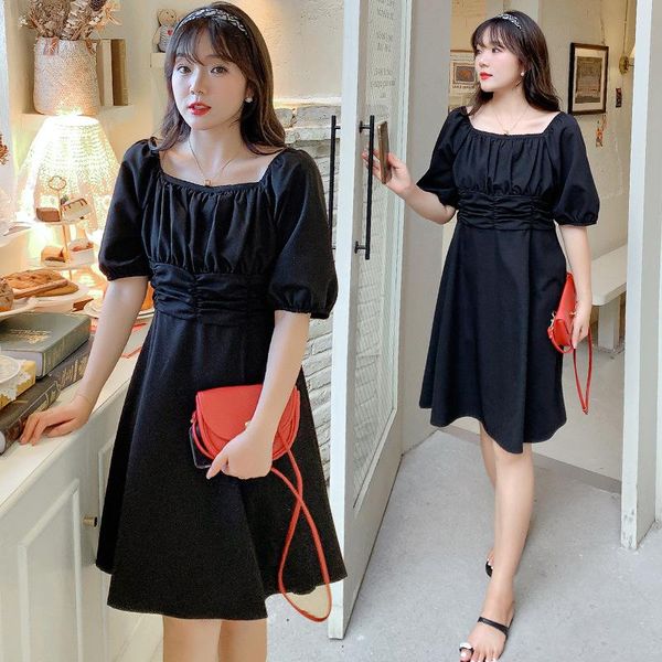 plus size dresses women's summer black square collar pleated chest wrapped puff sleeve high waist slim fit dress
plus size dresses women's summer black square collar pleated chest wrapped puff sleeve high waist slim fit dress