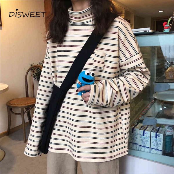 t shirt striped high neck t-shirt woman college style loose long sleeve pullover tess women fashion slim autumn women's top, White
t shirt striped high neck t-shirt woman college style loose long sleeve pullover tess women fashion slim autumn women's top, White