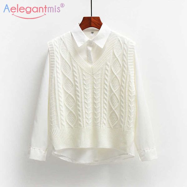 aelegantmis 7 color knitted vest women casual basic preppy twist oversize korean vintage waistcoat female sleeveless coat jumper 210607, Black;white
aelegantmis 7 color knitted vest women casual basic preppy twist oversize korean vintage waistcoat female sleeveless coat jumper 210607, Black;white
