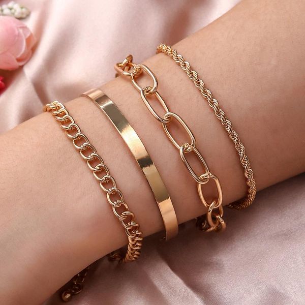 charm bracelets exaggerated simple gold thick chain bracelet 4 pcs/set fashion cool style alloy bangles hand jewelry for women, Golden;silver
charm bracelets exaggerated simple gold thick chain bracelet 4 pcs/set fashion cool style alloy bangles hand jewelry for women, Golden;silver