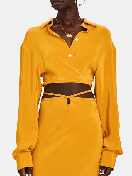 women's blouses & shirts retro solid color shiny satin lapel single-breasted belt waist short shirt ladies spring and autumn fashion al, White
women's blouses & shirts retro solid color shiny satin lapel single-breasted belt waist short shirt ladies spring and autumn fashion al, White
