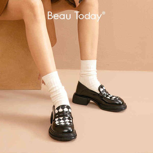 women's cowhide checkered leather shoes round head high heels mixed colors retro handmade 2 9, Black
women's cowhide checkered leather shoes round head high heels mixed colors retro handmade 2 9, Black
