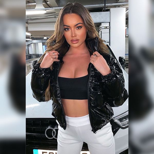 women's leather & faux plus size crop bubble puffer winter jacket coats patent warm long sleeve women outerwear zipper casual solid par, Black 
women's leather & faux plus size crop bubble puffer winter jacket coats patent warm long sleeve women outerwear zipper casual solid par, Black