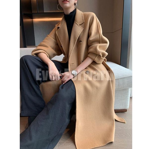 women's wool & blends ever forward 2021 hand made double-sided coat double breasted lace up medium long cashmere, Black
women's wool & blends ever forward 2021 hand made double-sided coat double breasted lace up medium long cashmere, Black