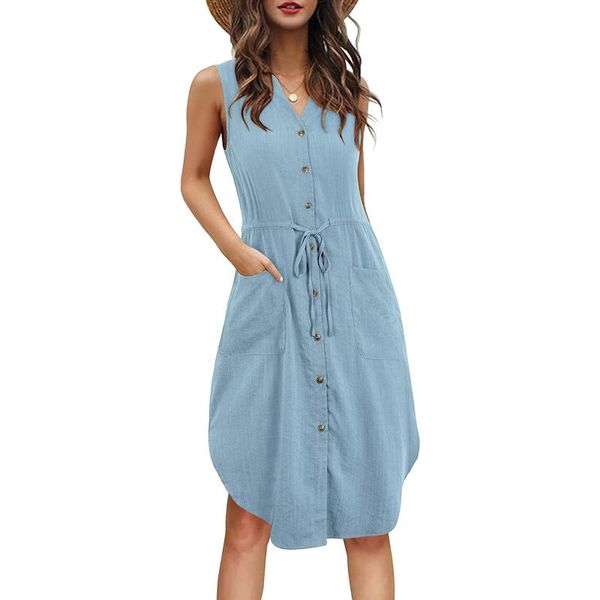 casual dresses cotton linen women summer dress 2021 v-neck button pocket sleeveless loose midi for vestidos, Black;gray
casual dresses cotton linen women summer dress 2021 v-neck button pocket sleeveless loose midi for vestidos, Black;gray