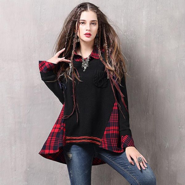 women's sweaters brand 2021 winter plaid stitching sweater retro loose straight long-sleeve horn shirt slanted color, White;black
women's sweaters brand 2021 winter plaid stitching sweater retro loose straight long-sleeve horn shirt slanted color, White;black