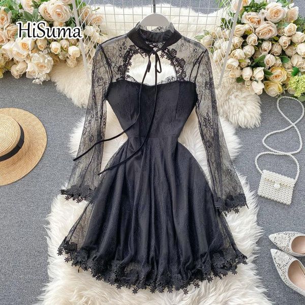 casual dresses hisuma 2021 spring women o-neck lace-up gauze splicing lace mesh a-line dress female elegant waist ruffles party, Black;gray
casual dresses hisuma 2021 spring women o-neck lace-up gauze splicing lace mesh a-line dress female elegant waist ruffles party, Black;gray