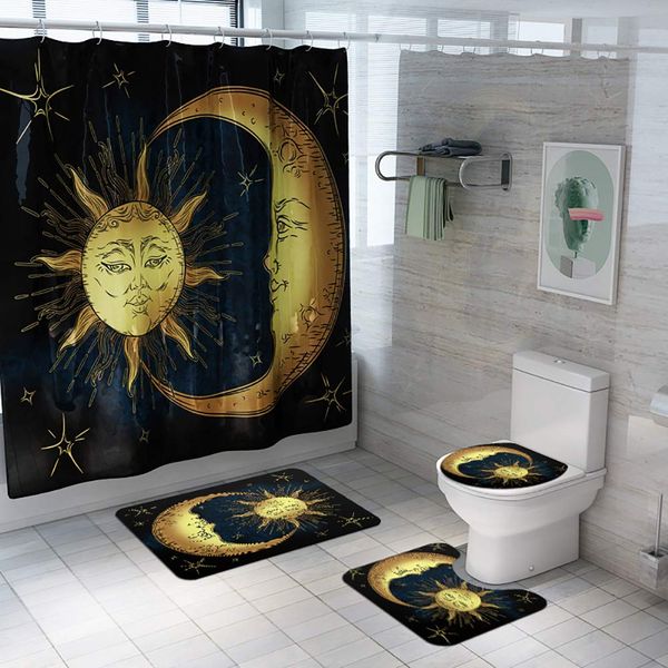 4pcs/set sun and moon print pattern shower curtain fabric polyester waterproof shower curtain non-slip bathroom rugs bath mat 
4pcs/set sun and moon print pattern shower curtain fabric polyester waterproof shower curtain non-slip bathroom rugs bath mat