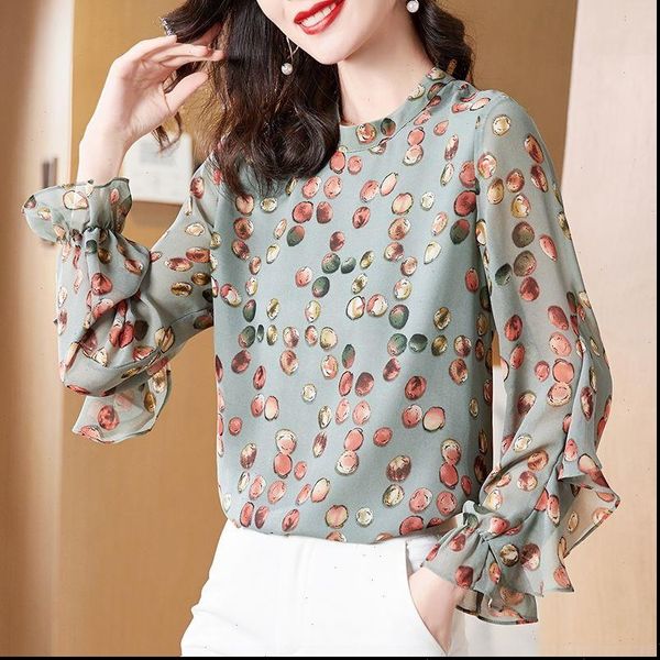 spring autumn style chiffon women shirts o neck printed ruffle long sleeve elegant sp816, White
spring autumn style chiffon women shirts o neck printed ruffle long sleeve elegant sp816, White