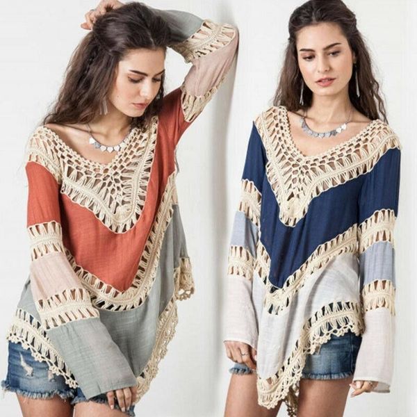 spring autumn polyester vintage loose women lace long sleeve fashion openwork patchwork hollow out boho tee, White
spring autumn polyester vintage loose women lace long sleeve fashion openwork patchwork hollow out boho tee, White