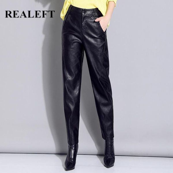 women's pants & capris realeft autumn winter black pu leather harem high waist pocket women vintage trouser office lady, Black;white
women's pants & capris realeft autumn winter black pu leather harem high waist pocket women vintage trouser office lady, Black;white