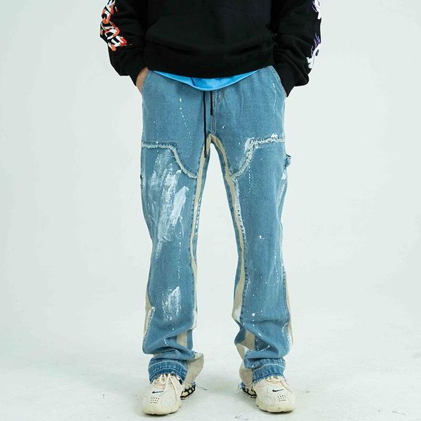 men's jeans high street painted streetwear tassel ripped frayed side ribbon loose denim men boys women hip hop harajuku couple pants, Blue
men's jeans high street painted streetwear tassel ripped frayed side ribbon loose denim men boys women hip hop harajuku couple pants, Blue