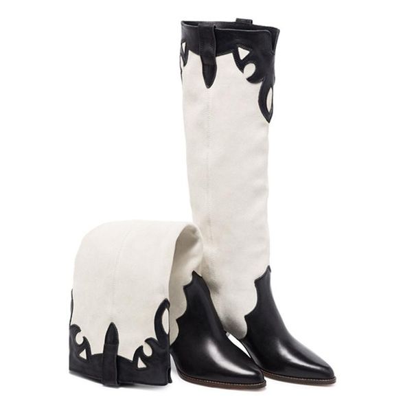 boots mixed color women knee high pointed toe spike heels female slip-on long white wedge shoes woman, Black
boots mixed color women knee high pointed toe spike heels female slip-on long white wedge shoes woman, Black