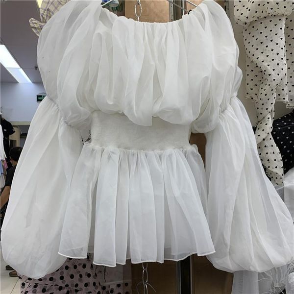 women's blouses & shirts fashion casual mesh for women summer slash neck puff sleeve temperament slim waist blouse off shoulder blusas, White
women's blouses & shirts fashion casual mesh for women summer slash neck puff sleeve temperament slim waist blouse off shoulder blusas, White