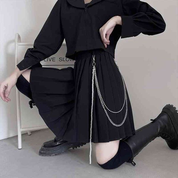 gothic pleated vintage high waist women skirt metal chain preppy girls dance mini korean a line black skirts
gothic pleated vintage high waist women skirt metal chain preppy girls dance mini korean a line black skirts