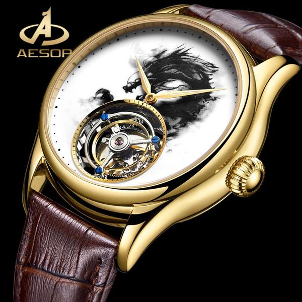 wristwatches aesop real tourbillon men mechanical watch waterproof double-sided sapphire glass ink painting dragon dial, Slivery;brown
wristwatches aesop real tourbillon men mechanical watch waterproof double-sided sapphire glass ink painting dragon dial, Slivery;brown