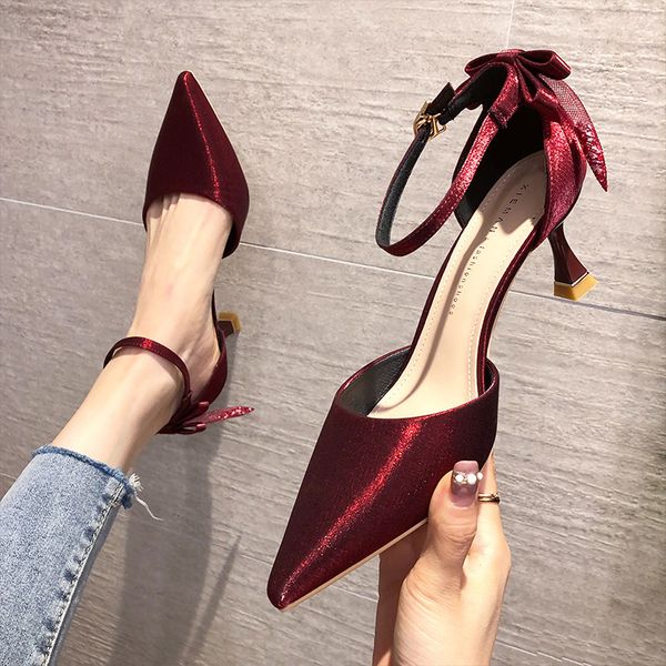 luxury dress shoes 2021 satin high women's thin heels red hollow one line buckle pointed single sho bow, Black
luxury dress shoes 2021 satin high women's thin heels red hollow one line buckle pointed single sho bow, Black