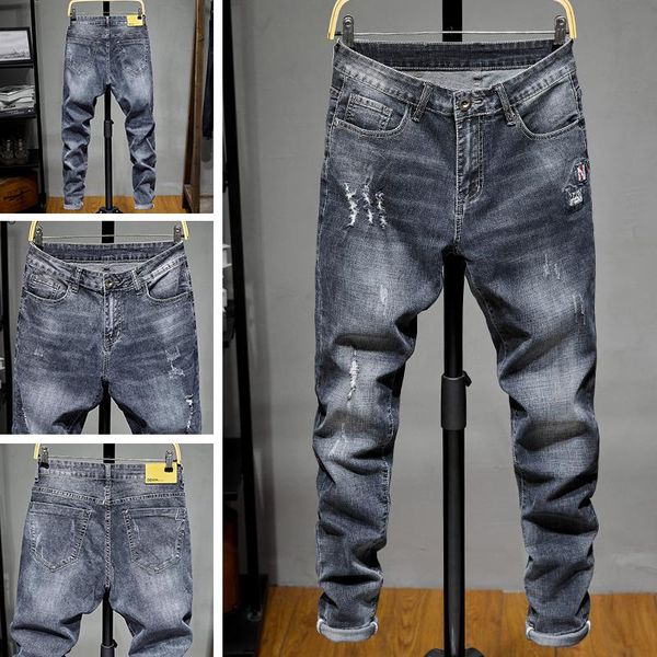 men's jeans korean style trendy denim trousers feet pants explosion models youth fashion mid-waist, Blue
men's jeans korean style trendy denim trousers feet pants explosion models youth fashion mid-waist, Blue