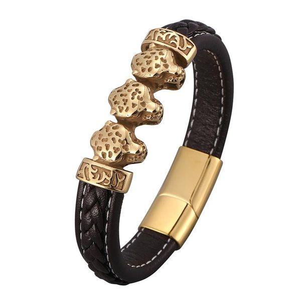 golden stainless steel leopard head bracelets men brown leather rope chain wristband magnetic buckle bangles punk jewelry pd0840 charm, Golden;silver
golden stainless steel leopard head bracelets men brown leather rope chain wristband magnetic buckle bangles punk jewelry pd0840 charm, Golden;silver