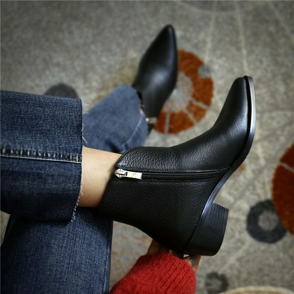 sandals genuine retro leather women's boots winter square ankle for woman toe pointed british style short black/brown zmwj
sandals genuine retro leather women's boots winter square ankle for woman toe pointed british style short black/brown zmwj