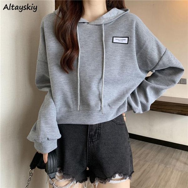 women's hoodies & sweatshirts cropped women long sleeve waffle loose hooded street patch designs korean stylish mujer chic, Black
women's hoodies & sweatshirts cropped women long sleeve waffle loose hooded street patch designs korean stylish mujer chic, Black