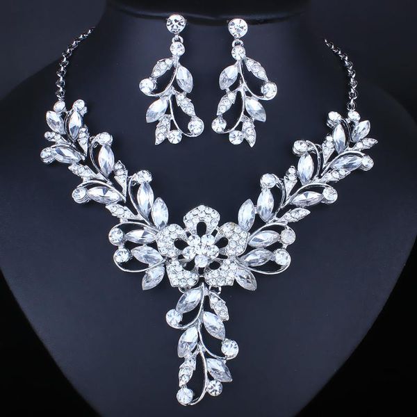 earrings & necklace farlena hand painted flower set with crystal rhinestones for bride wedding fashion jewelry sets, Silver
earrings & necklace farlena hand painted flower set with crystal rhinestones for bride wedding fashion jewelry sets, Silver